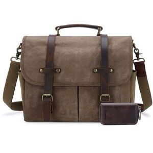 Zoyscty Messenger Bag Canvas Large Leather Trim Computer Laptop Bag